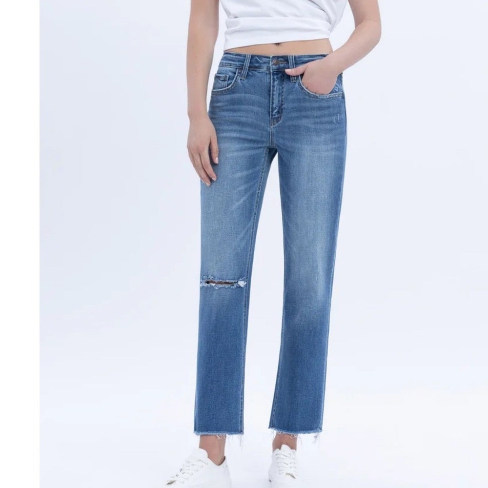 Flying Monkey Mid-Rise Cropped Straight Distressed Jeans Frayed Hem Size 22 (00)